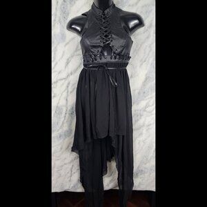 Darker Wavs XS Compression Corset High Neck Vegan Leather Flowy Midi Dress